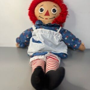 Playskool Raggedy Ann 18” Cloth Rag Doll Blue Dress W/White Apron “I Love You”